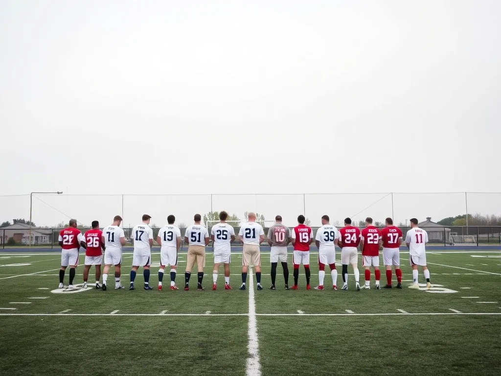 Team lineup arranged in formation