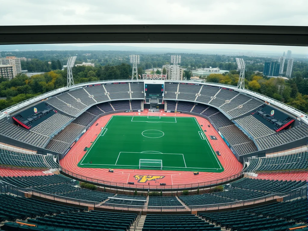 Overview of a field hockey stadium from a fixed perspective